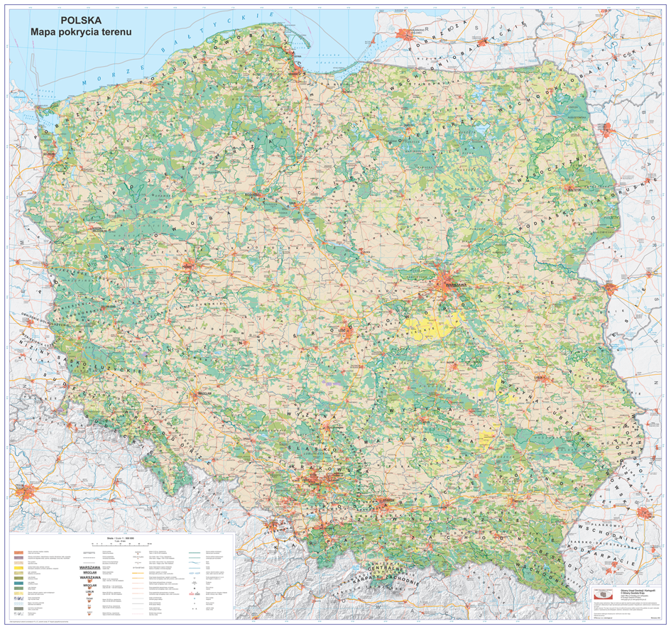 Mapa pokrycia terenu Polski w skali 1:500 000